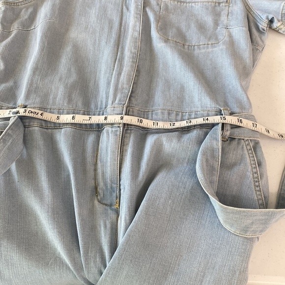 Ella Moss Belted Denim Short Sleeve Cropped Wide Leg Jumpsuit Relaxed Fit - Picture 15 of 16